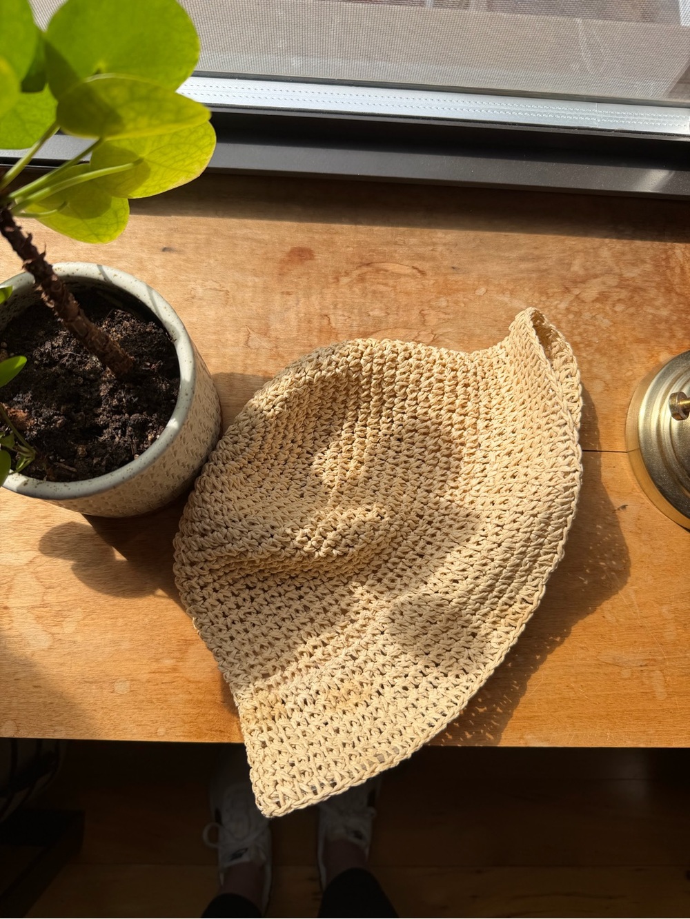 Vitamin A Crochet Straw Bucket Hat — Natural Yellow